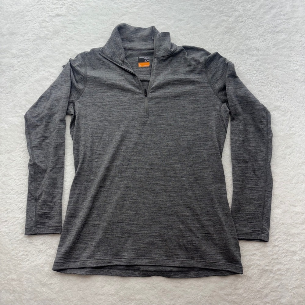 Icebreaker Merino 200 Oasis Half Zip Gray Long Sleeve Base Layer Top Womens L
